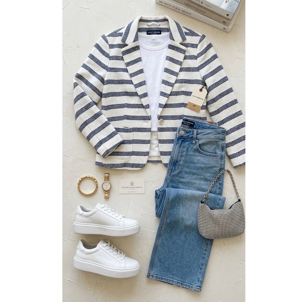 Lucky Brand Nautical Striped Blazer Jacket XS NWT Coastal Grandmother Y2K Preppy